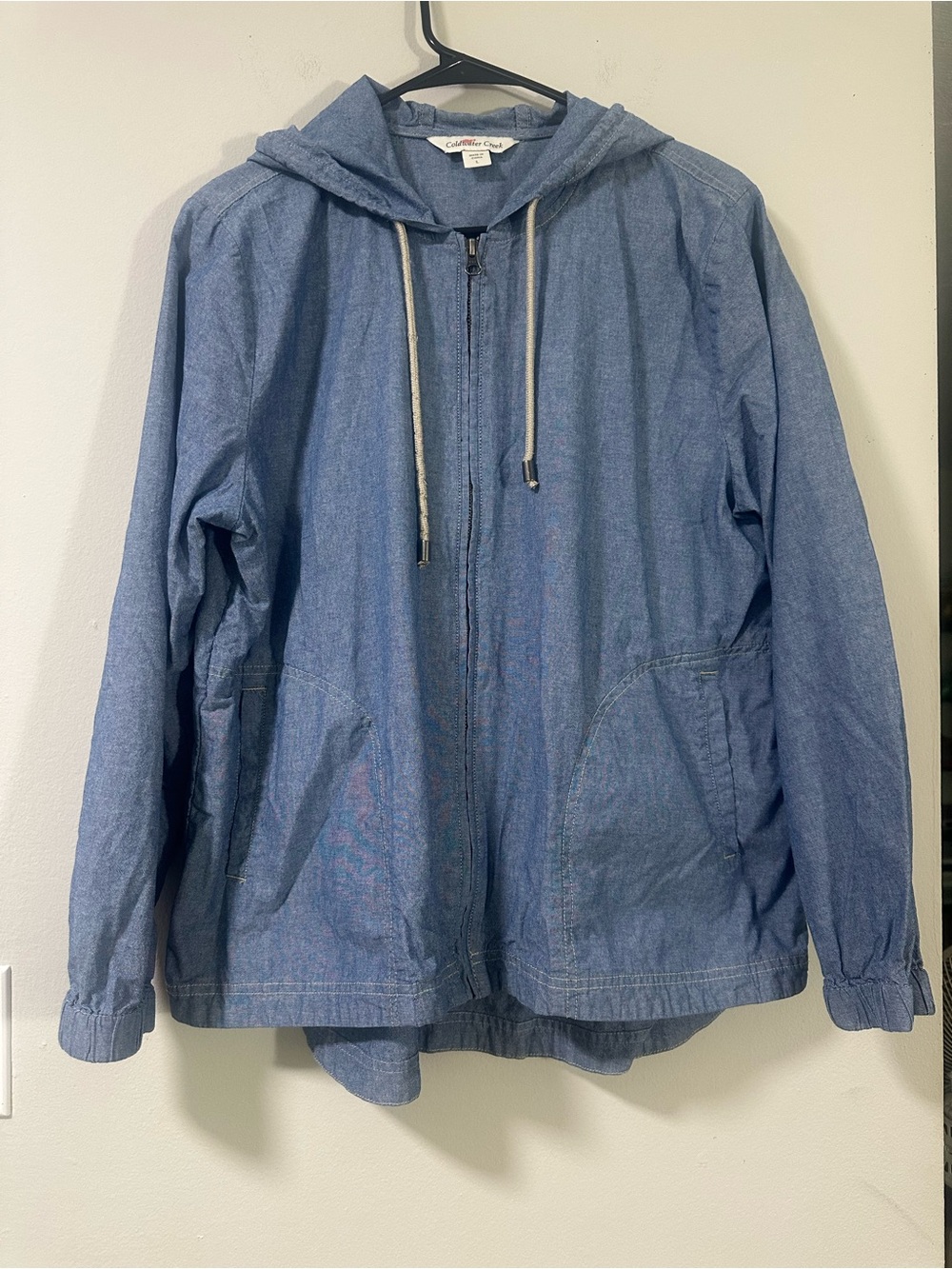 Coldwater Creek Light Blue Chambray Hooded Zip Jacket